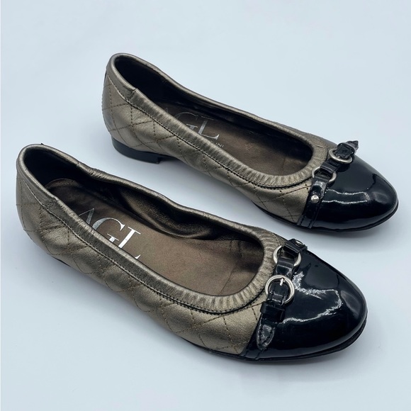 Attilio Giusti Leombruni AGL Monika Quilted Cap Toe Ballet Flat Bronze Black 37